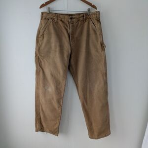 Distressed Carhartt Men's Lined Brown Carpenter Pants Size 38 fits 35x29